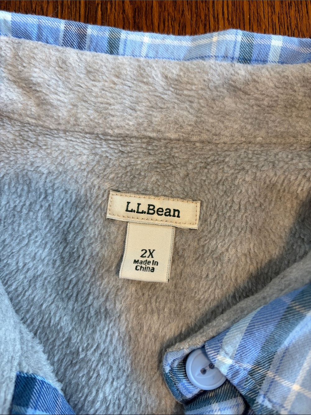 L.L. Bean Cotton fleece lined Blue Plaid Button Down Shirt Jacket Shacket 2X - Picture 3 of 8